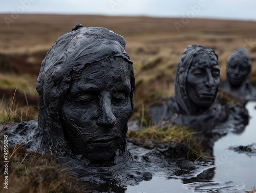 Mysterious bog bodies from ancient times, preserved in peat, revealing secrets of the past under the gaze of quantum computers