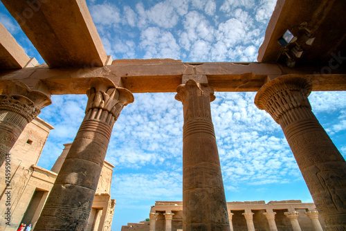 Philae temple complex, an island-based temple complex in the reservoir of the Aswan Low Dam, downstream of the Aswan Dam and Lake Nasser, Egypt photo