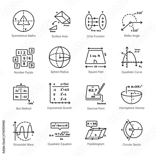 Modern Linear Icons Depicting Equation Solving

 photo