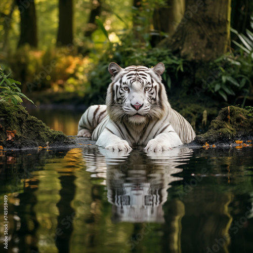 A Rare Beauty: A Captivating Portrait of a White Tiger in Water | World Wildlife Day