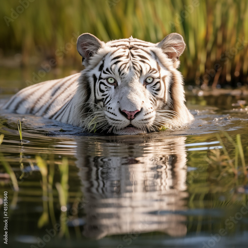 A Rare Beauty: A Captivating Portrait of a White Tiger in Water | World Wildlife Day