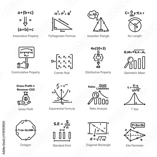 Modern Collection of Math Education Linear Icons 

