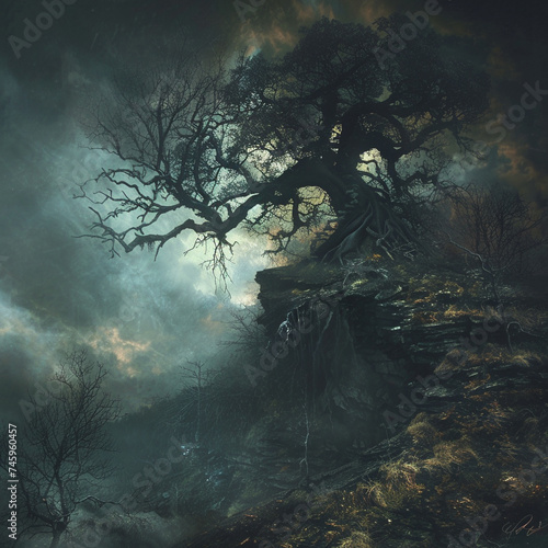 A surreal, dreamy landscape transforms into a dark, hallucinatory realm, where shadows whisper secrets