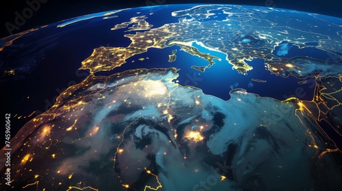 Illuminated Network of Europe and Africa: A Nighttime View from Space.