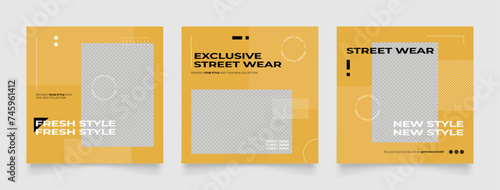 Social media template banner blog street wear fashion sale promotion. fully editable instagram and facebook square post frame puzzle organic sale poster. yellow black vector background