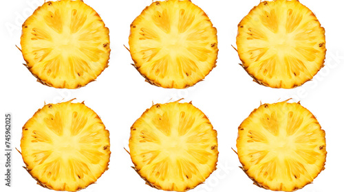 Pineapple Slices: Vibrant Exotic Fruit Illustration for Summer Designs, Top View 3D Clipart with Fresh Juicy Appeal, Isolated on Transparent Background for Creative Creations. photo