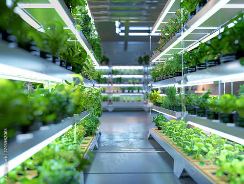 High-tech greenhouses, automated systems nurturing crops with specialized agricultural equipment photo