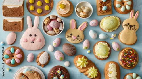 Easter Baked goods with Easter theme, rabbit cookie © thesweetsheep