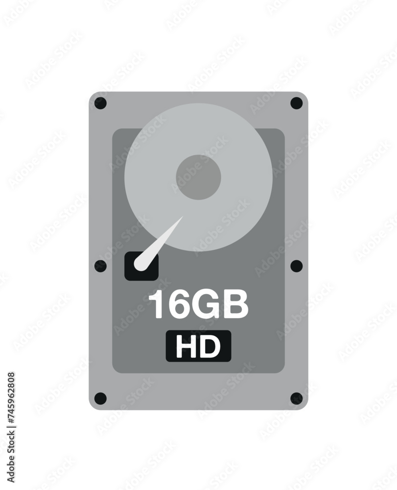 16 GB HD. Vector hard drive data storage, technology and backup concept isolated on white background 16 GB HD. Vector hard drive data storage, technology and backup concept isolated on white background