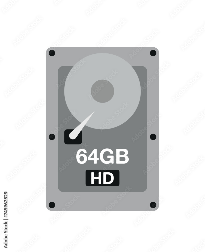 64 GB HD. Vector hard drive data storage, technology and backup concept isolated on white background 64 GB HD. Vector hard drive data storage, technology and backup concept isolated on white background