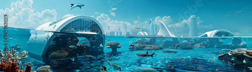 Underwater cities for aquatic wildlife, showcasing futuristic approaches to marine conservation photo