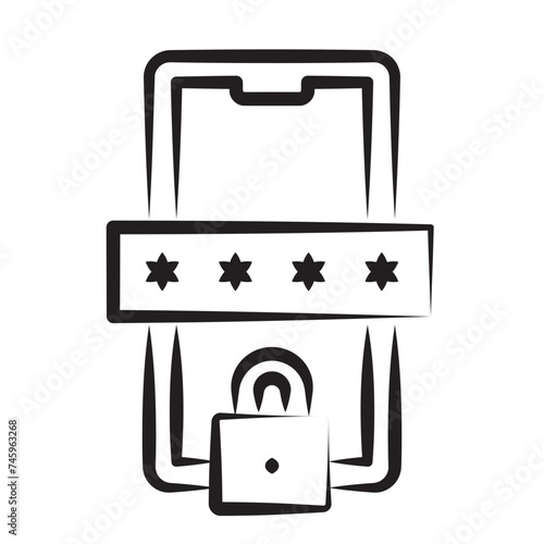Phone with lock and pin code icon. ersonal data security. Locked padlock with password. Privacy concept	
