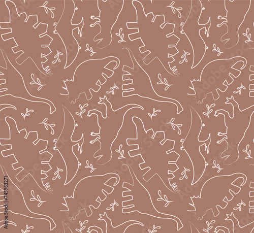 Dinosaurs Seamless Vector Pattern, Line art Dinosaurs Kids Seamless Repeat Design, textile scrapbook