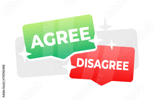 Two overlapping speech bubbles, one green with AGREE and one red with DISAGREE, representing different opinions or survey options