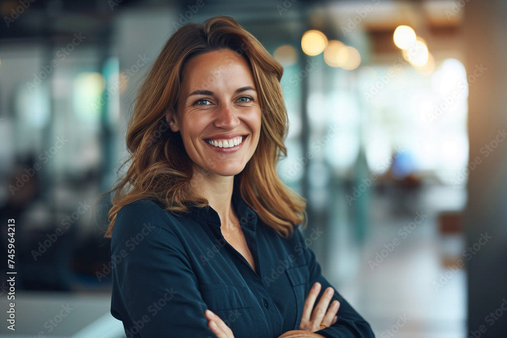Confident professional in office environment smiling at camera Confident professional in office environment smiling at camera