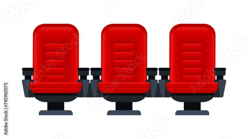 Red movie theater seats for comfortable watching film. Cinema chair. Vector illustration