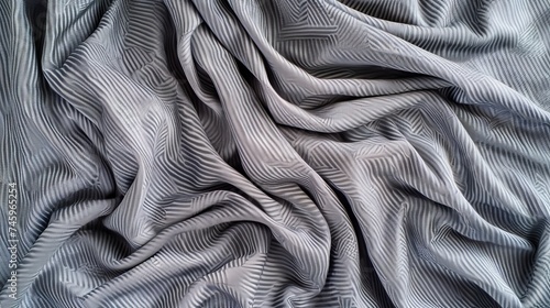 Grey polyester nylon fabric, background, and texture up close in this top view.