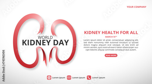 World Kidney Day background with red ribbons