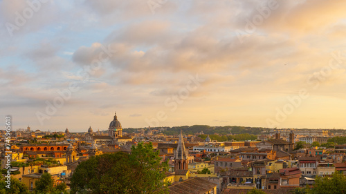 Second Panorama of the cityscape of Rome, Italy, during a colorful sunset