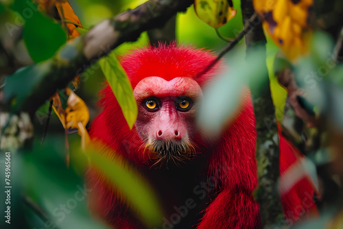 Uakari - Amazon rainforest - A unique and striking primate species, captivates with its vibrant red face and specialized adaptations for life in the Amazon rainforest photo