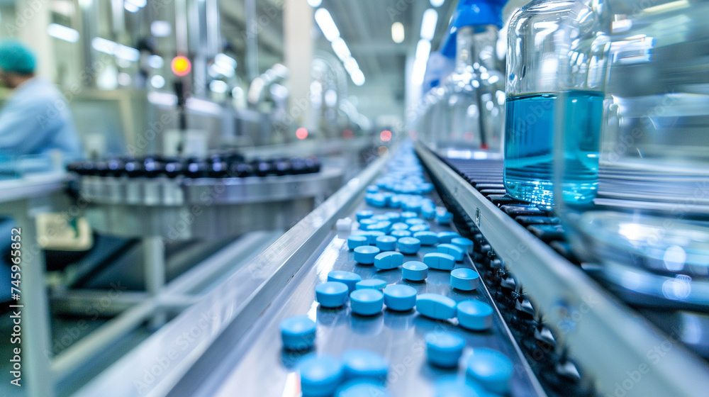 With a keen eye for detail, a man supervises the assembly line in a pharmaceutical laboratory, overseeing the production of medical drugs with precision and expertise, depicted in With a keen eye for detail, a man supervises the assembly line in a pharmaceutical laboratory, overseeing the production of medical drugs with precision and expertise, depicted in