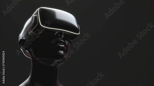Head on a black background with VR headset. 3D rendering. 3D Illustration