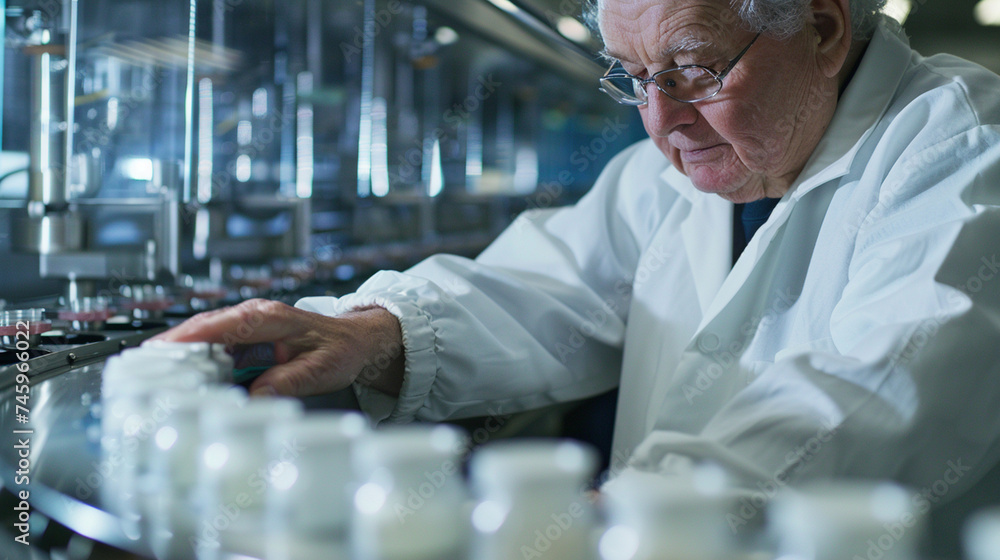 In the dynamic landscape of pharmaceutical manufacturing, a close-up shot focuses on a man's role at the assembly line, where he plays a pivotal role in the production of medical d In the dynamic landscape of pharmaceutical manufacturing, a close-up shot focuses on a man's role at the assembly line, where he plays a pivotal role in the production of medical d