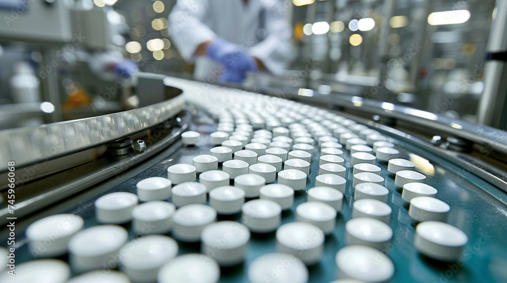 With expertise and attention to detail, a man supervises the assembly line in a pharmaceutical plant, ensuring the seamless production of medical drugs that meet the needs of patie With expertise and attention to detail, a man supervises the assembly line in a pharmaceutical plant, ensuring the seamless production of medical drugs that meet the needs of patie