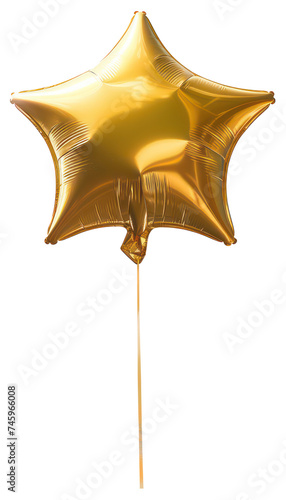 Gold star balloon with ribbon for party and celebration. Inflatable helium balloon clipart