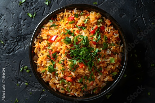 Top View of Turkish Pilaf on a Black Background. Concept Food Photography, Turkish Cuisine, Top View Shots, Black Background, Culinary Art