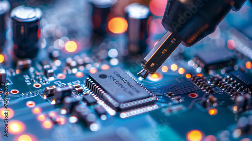 With unwavering concentration, individuals work at the assembly line, meticulously soldering and inspecting microchips with precision tools, ensuring the quality and reliability of