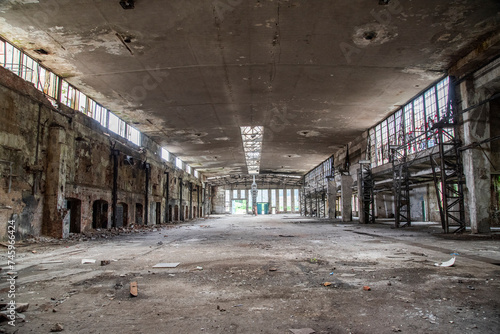 Abandoned and destroyed factory interior.