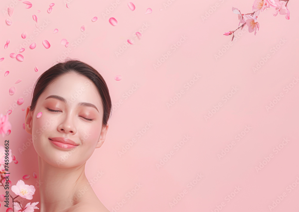 Joyful young woman with glowing skin against a pink backdrop. Joyful young woman with glowing skin against a pink backdrop.