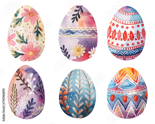 Set of colorful eggs decorated with patterns. Great for Easter design, creating greeting card, posters