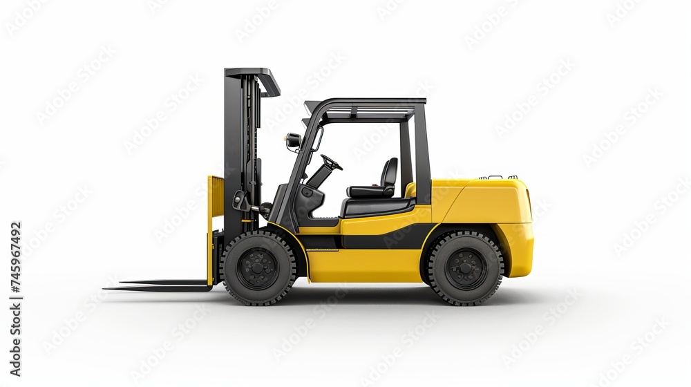 Yellow forklift in side view isolated on a white background using a clipping path