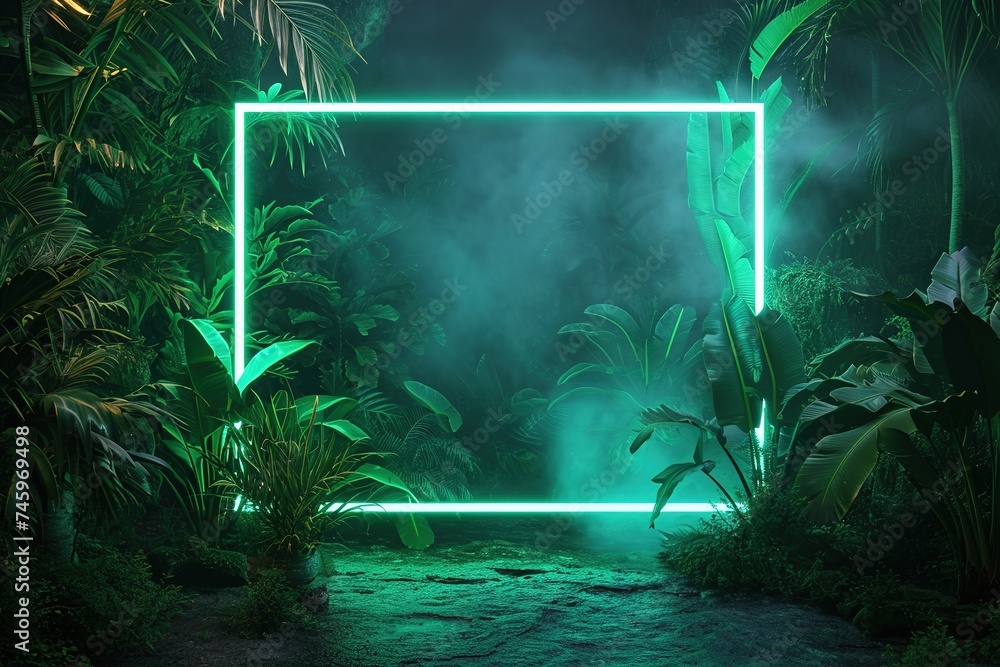 Mystical green neon portal in jungle Mystical green neon portal in jungle