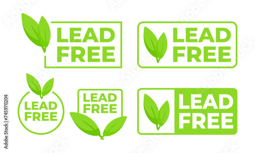 Set of green labels with Lead free text sign, label. Vector illustration
