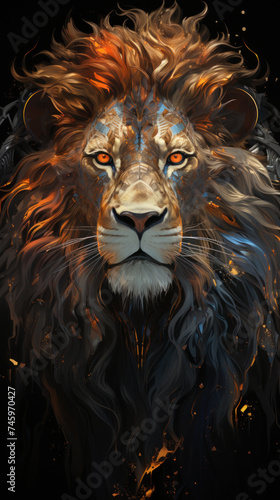 Lion for modern poster or tattoo.Electricity and fire