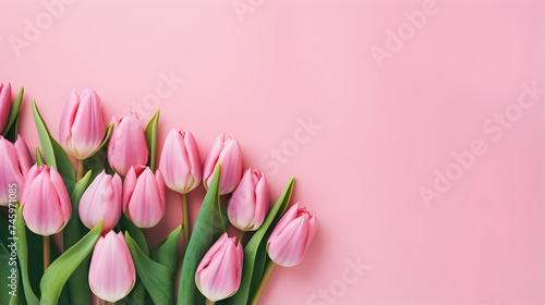 bouquet of yellow tulips on pink background #745971085