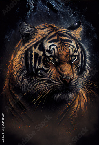 Tiger head print. AI render.