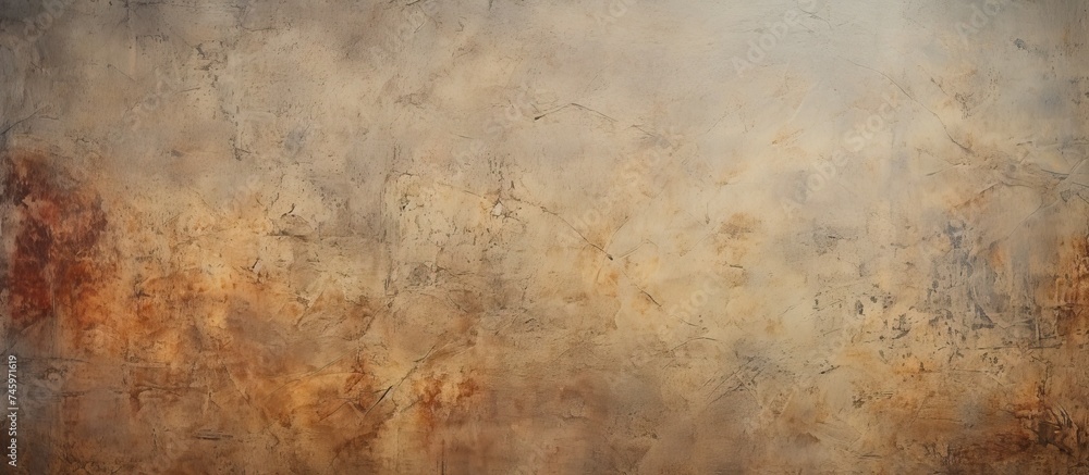 A painting depicting a textured brown and white wall, showcasing a grunge canvas with an empty copy space for text. The wall structure adds depth and character to the artwork.