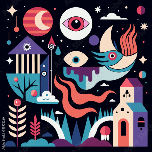Surreal patterns inspired by dreams and nightmares. vektor illustation