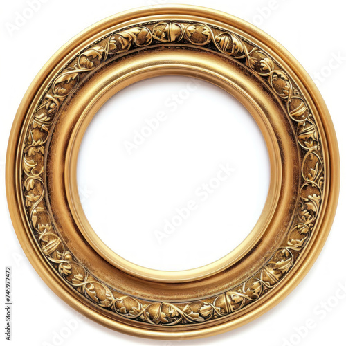 Round golden frame on white background 