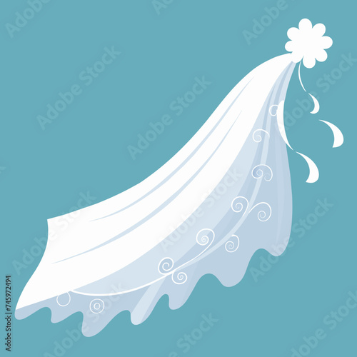 A delicate lace wedding veil blowing in the wind. vektor illustation