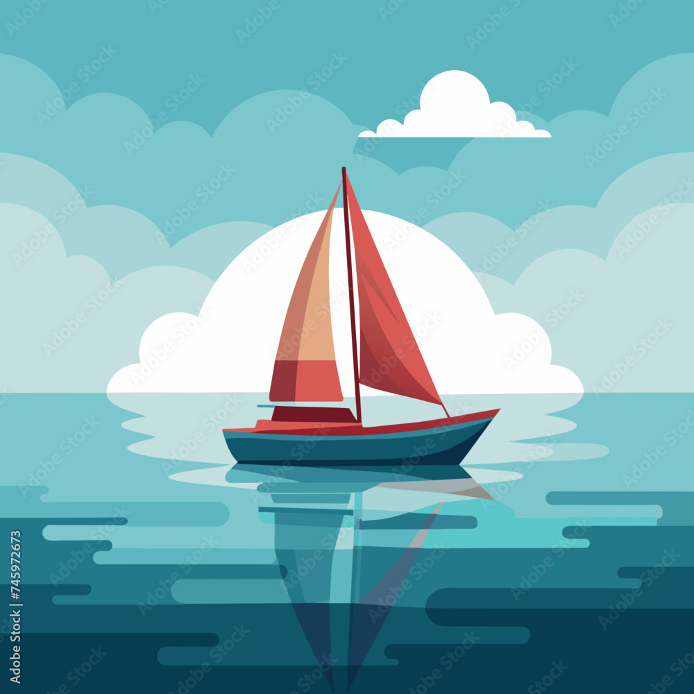 A lone sailboat drifting on calm waters. vektor illustation