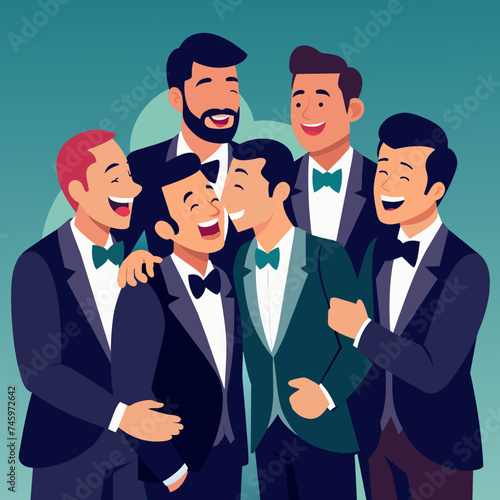 A groomsmen sharing a laugh with the groom. vektor illustation