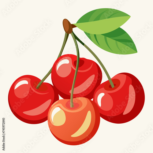 A cluster of ripe cherries, each one plump and juicy. vektor illustation