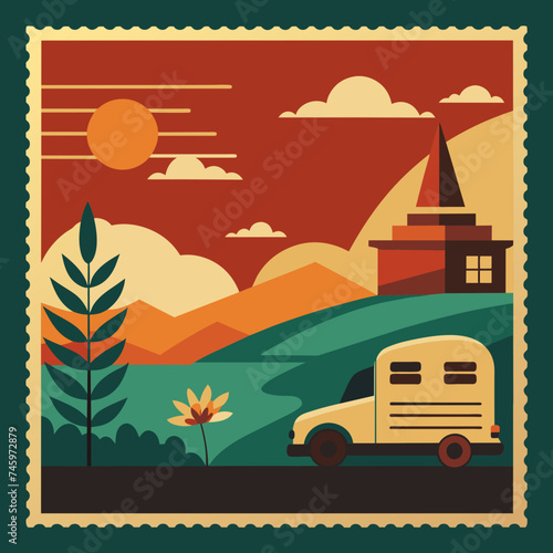 A vintage postcard, filled with memories of days gone by. vektor illustation