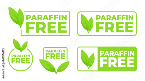 Set of green label indicating Paraffin Free with a leaf design for environmentally friendly and health conscious product choices. photo