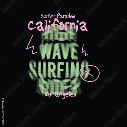 high wave Surfing Rider California typography radial text lettering t shirt design